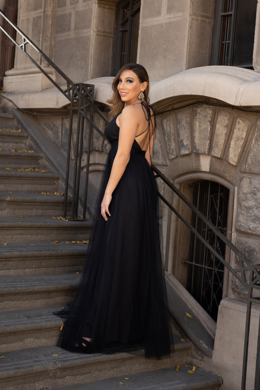 MAXI VESTIDO TUL ZIRCÓN NEGRO