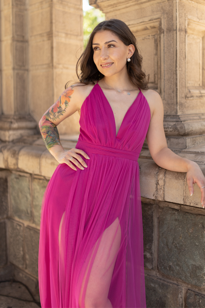 VESTIDO LARGO VIENA TUL FUCSIA