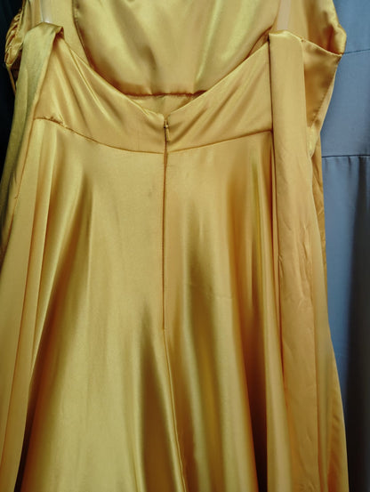 VESTIDO LARGO SATIN BELICE AMARILLO- CON DETALLE EN TELA