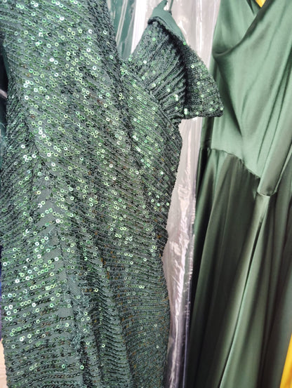 VESTIDO LARGO LENTEJUELAS TAMARA VERDE- CON DETALLE EN TELA