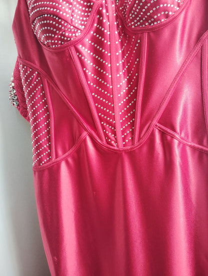 VESTIDO LARGO CORSET TANIA ROJO- CON DETALLE TELA