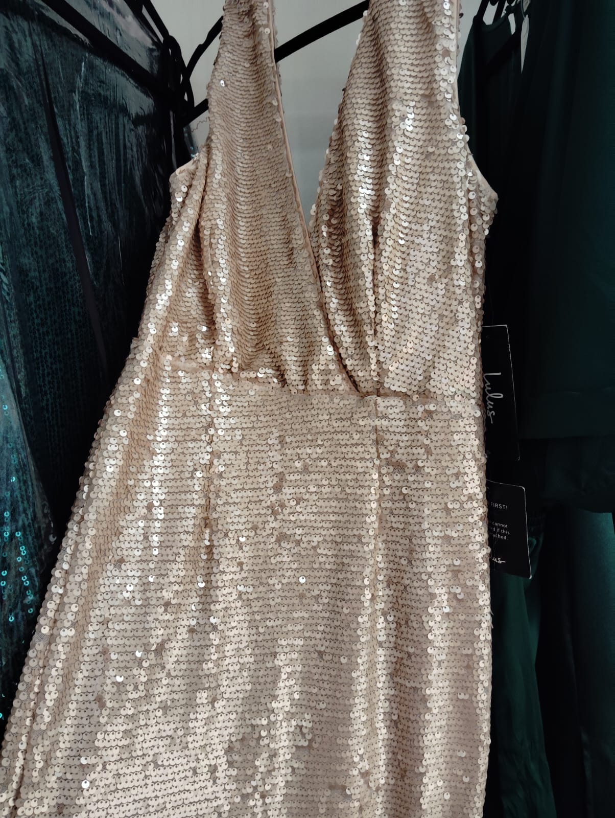 MAXI VESTIDO LENTEJUELAS- CON DETALLE TELA