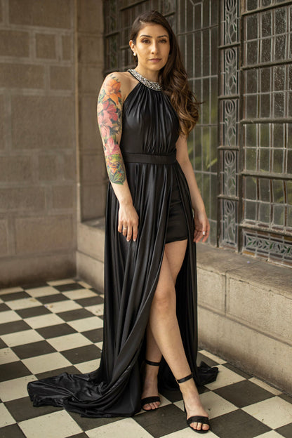 VESTIDO LARGO HALTER  NEGRO
