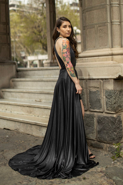 VESTIDO LARGO HALTER  NEGRO