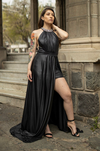 VESTIDO LARGO HALTER  NEGRO
