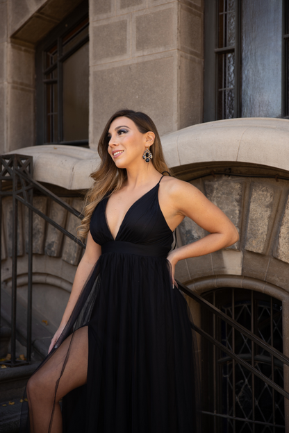 MAXI VESTIDO TUL ZIRCÓN NEGRO