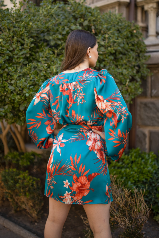 MINI VESTIDO SATIN TRINIDAD CELESTE