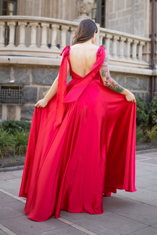 VESTIDO LARGO SATIN BELICE ROJO
