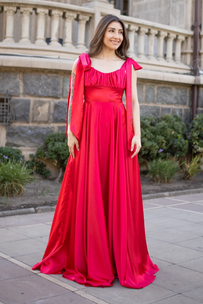 VESTIDO LARGO SATIN BELICE ROJO
