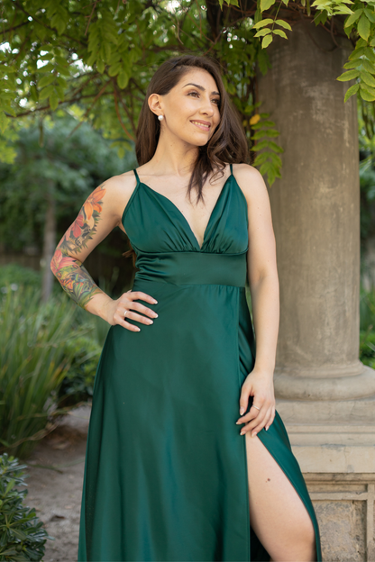 VESTIDO LARGO ROBERTA SATIN ESMERALDA