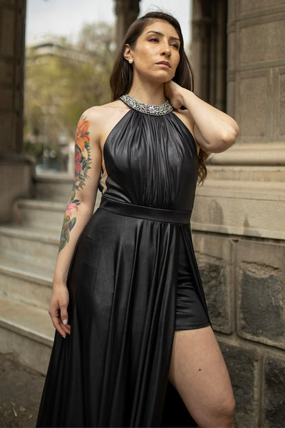 VESTIDO LARGO HALTER  NEGRO