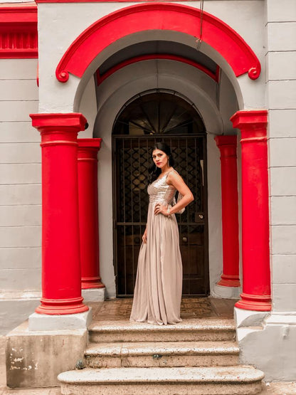 MAXI VESTIDO DE LENTEJUELAS Y GASA